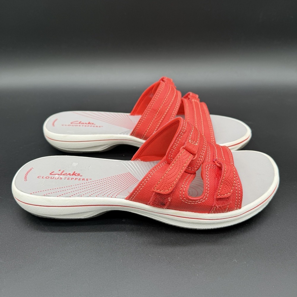 Clark's Womens Cloudsteppers Sandals Cushion Soft Red Gray Size 9